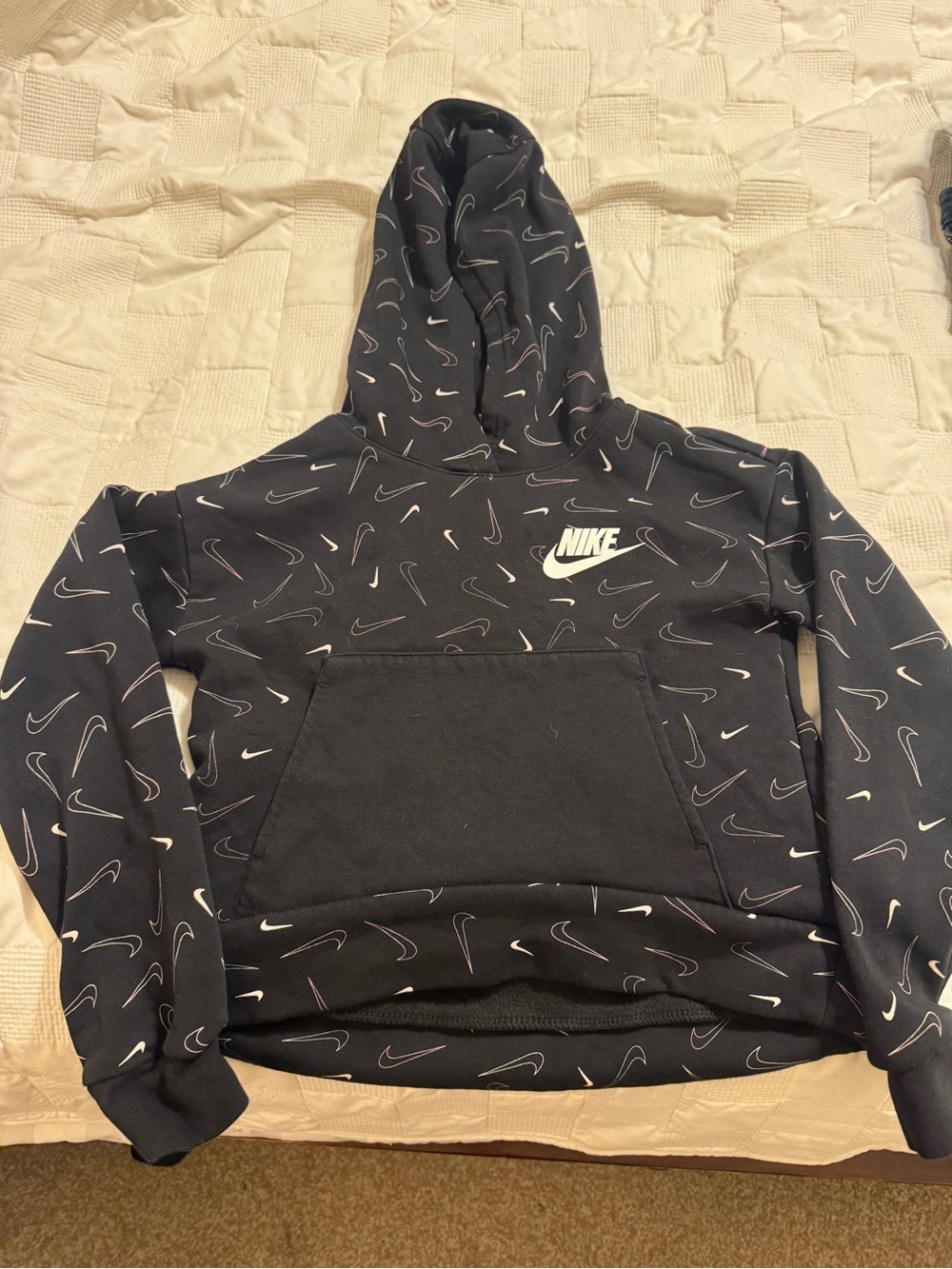 Nike Black Hoodie with multicolor swoosh. Girls youth medium